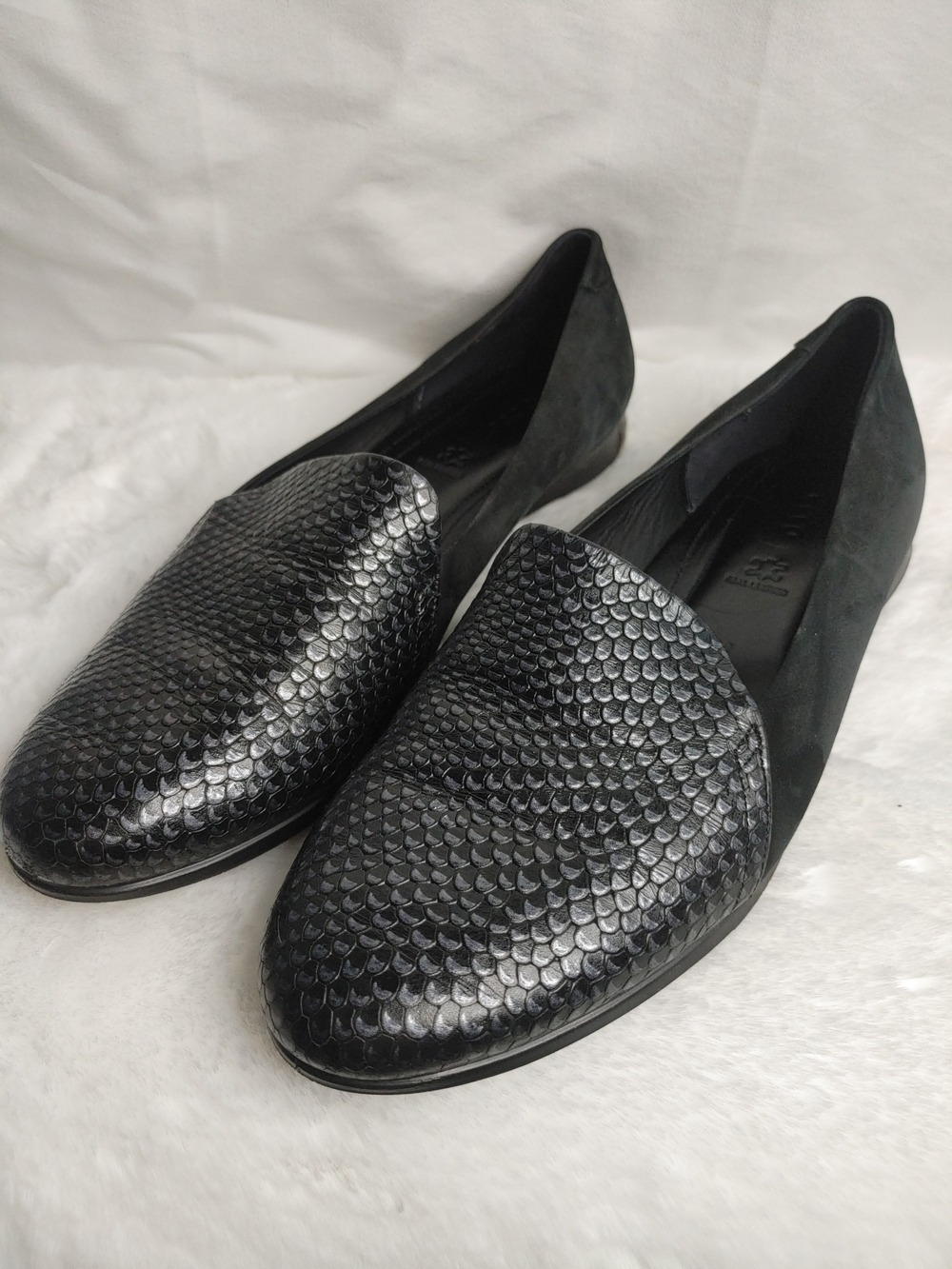 Women's ECCO Touch Ballerina 2.0 Flats Black Suede/Snakeskin Pattern Toe Box 41